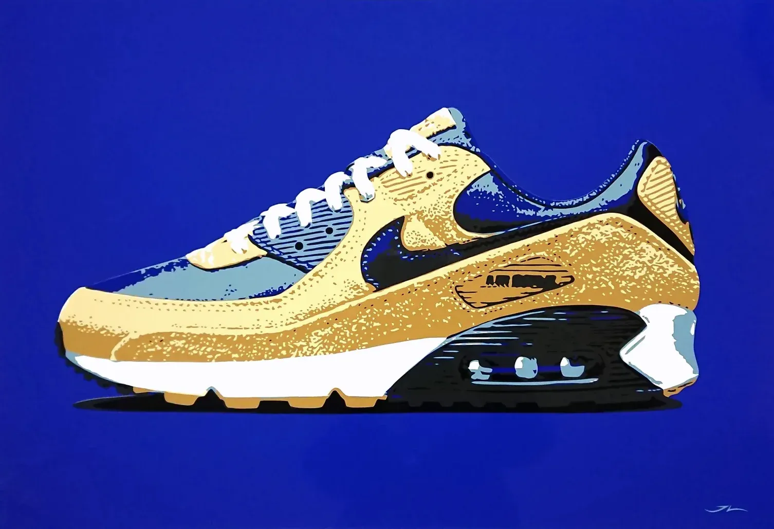 Air Max 90 Bucktan Team Navy, Folienkunst von John Layers, 2023