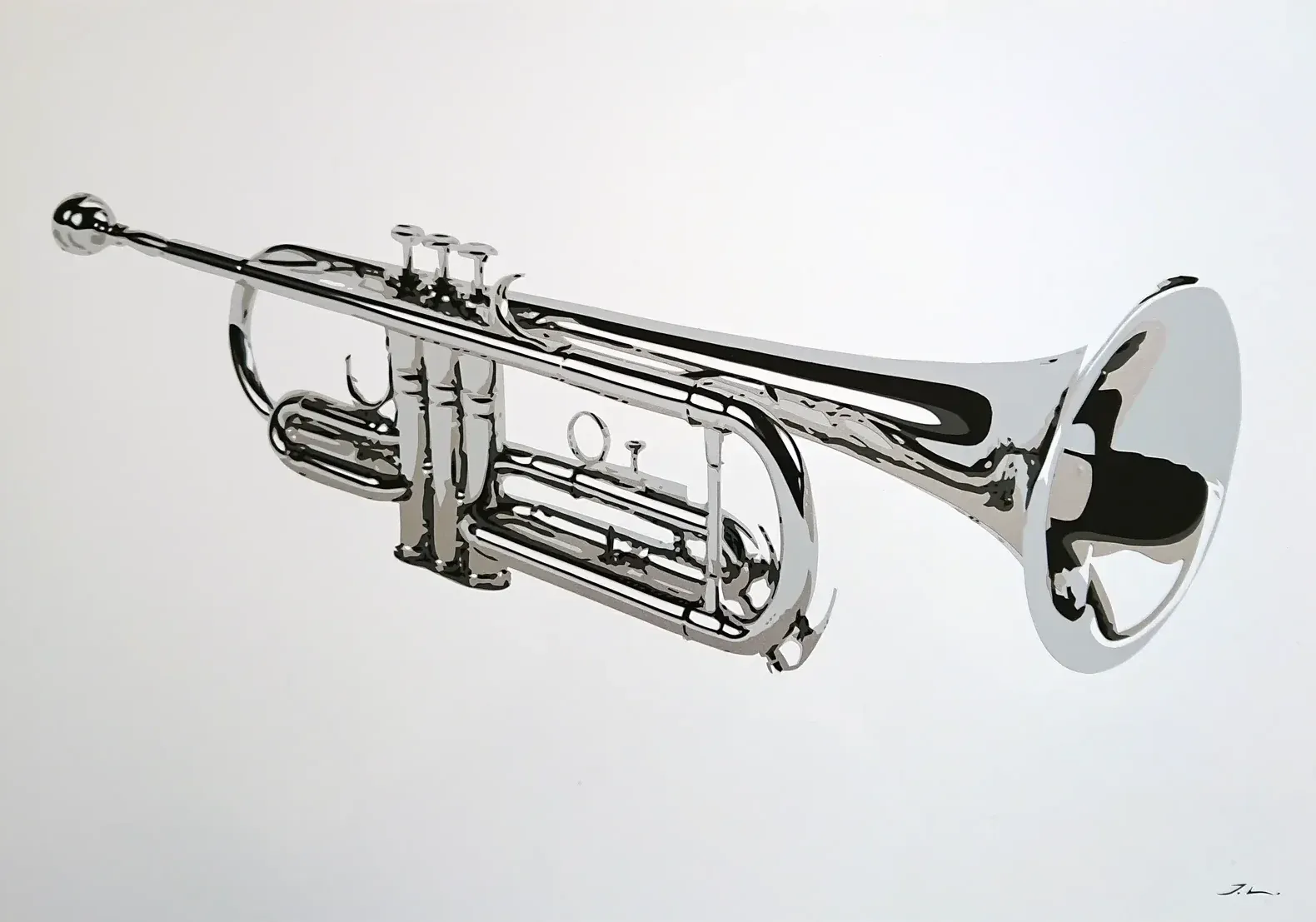 Silberne Trompete, Folienkunst von John Layers, 2019